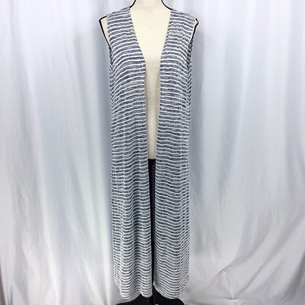 LuLaRoe Joy Vest Womens Size Large Sleeveless Longline Duster Open Front Striped